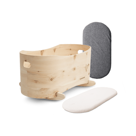 Set Babybett - Natur inkl. Deckel, Naturmatratze, Lodenüberzug & Wiegekufen 7
